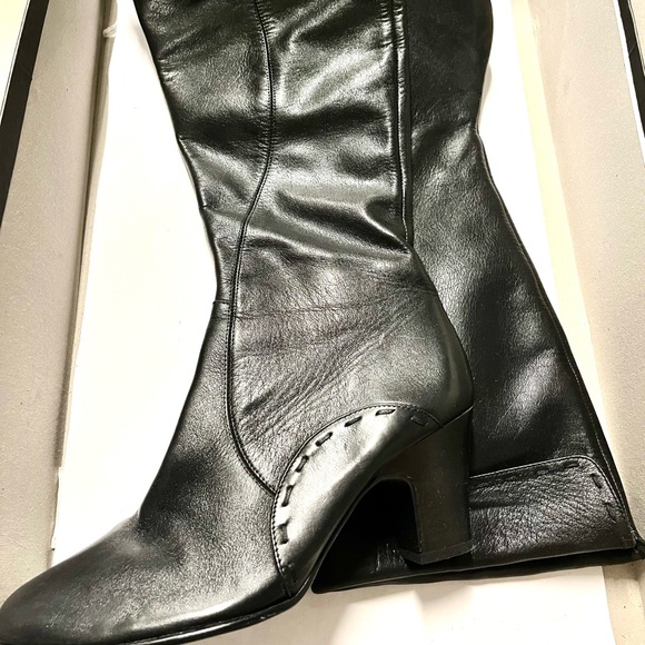 NWOT Black leather high boots, size 6.5, new. Middle height hills. Under knee - Picture 3 of 15